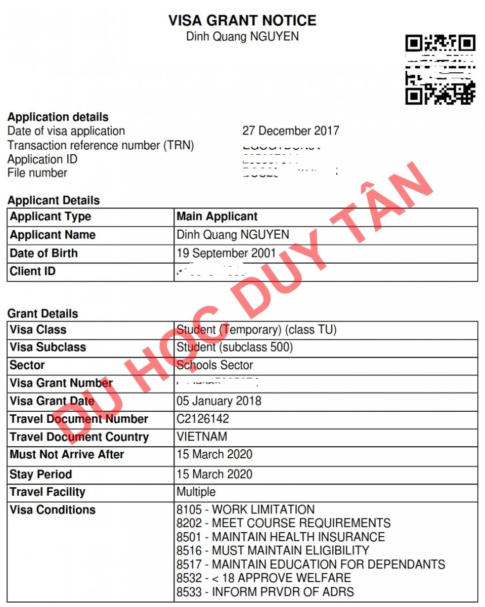 Du học Úc - Chúc mừng Nguyễn Đình Quang đã có visa!